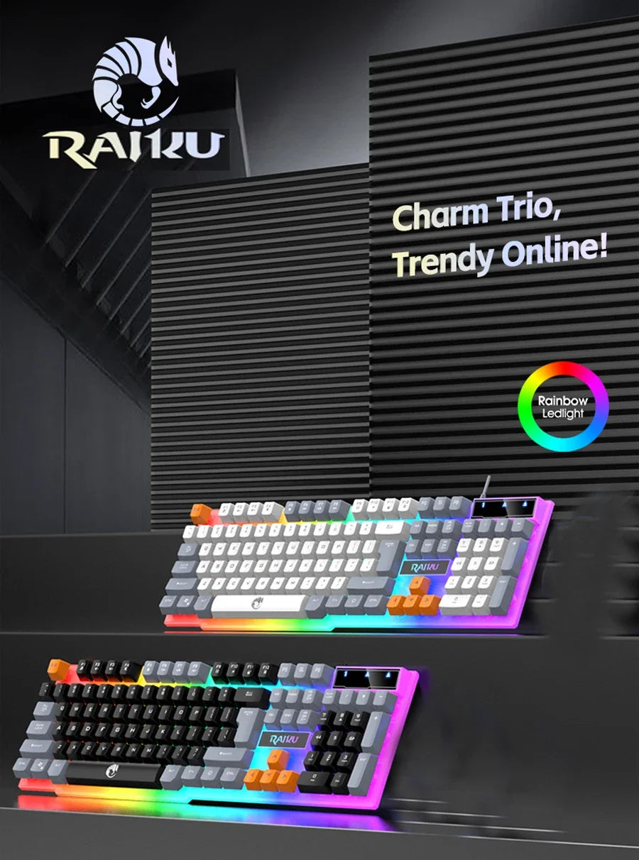 RAIKU T26 Wired Gaming Keyboard, 104-Key RGB Backlit USB Gaming Keyboard, Ergonomic Wired Gaming Keyboard for PC, Laptop & Office