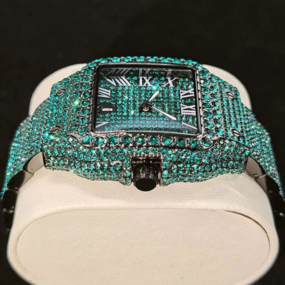 Hot UNIGUET Men's Square Watch Luxury Hip Hop Diamond Jewelry Waterproof Stainless Steel Quartz Wristwatch Fashion Man Accessory