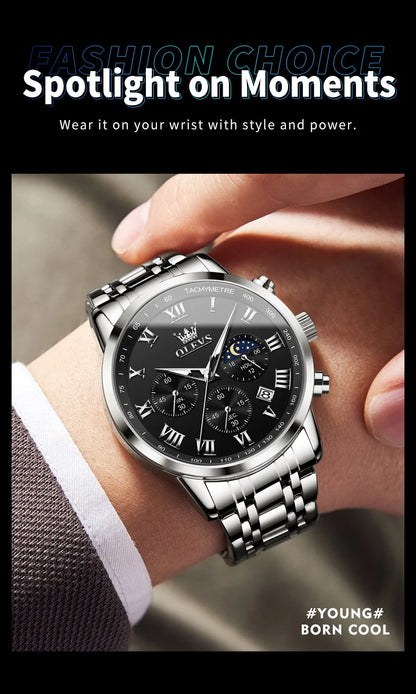 OLEVS 5529 Top-Luxusmarke Herrenuhr wasserdicht leuchtend Edelstahl Mondphase Timing Code Uhr neue Quarz-Herrenuhr