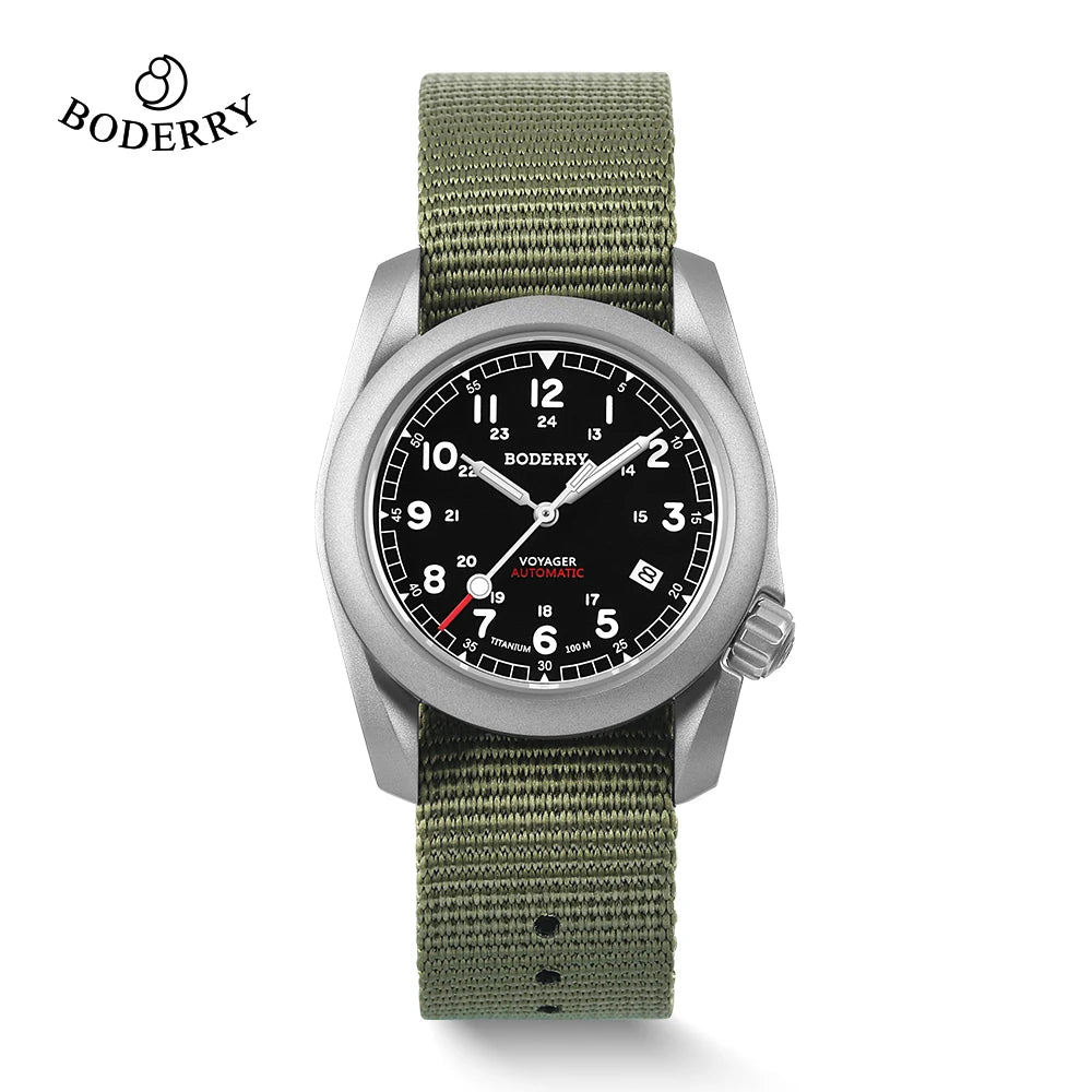 Boderry Field Watch VOYAGER Mens Watches 100M Waterproof Titanium Automatic Luminous For Seiko Movement Wristwatch