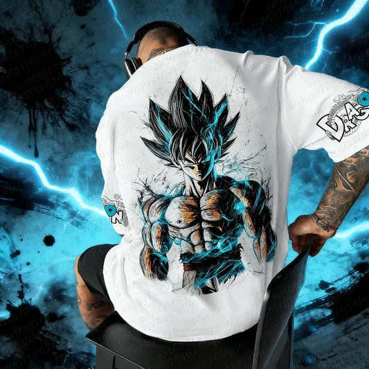 2026 Summer Dragon Ball 100% Cotton Printed T-shirt Men's New Anime Printed Comfortable and breathable Plus Size Casual Loose