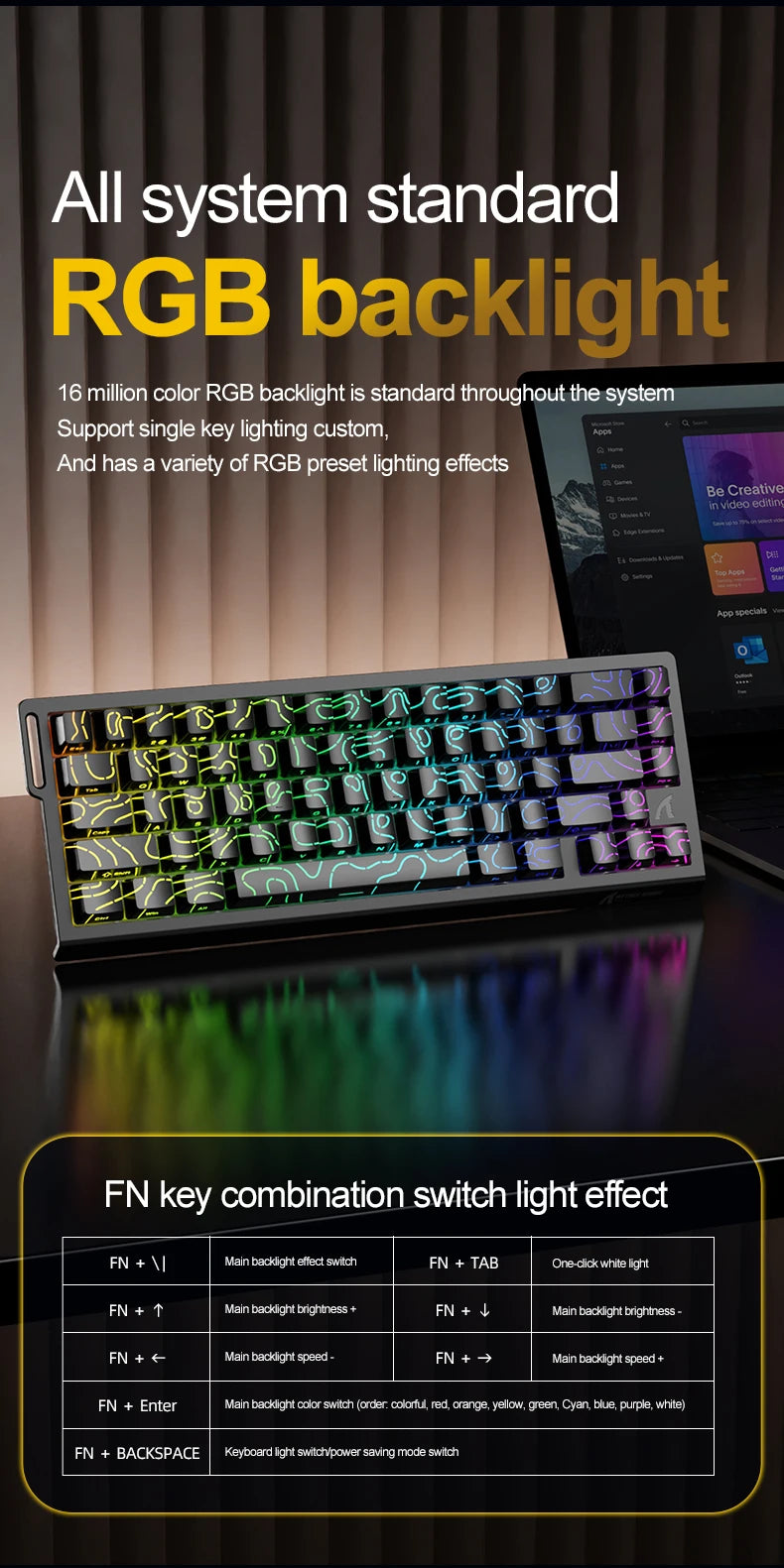 Tastiera a switch magnetici ATTACK SHARK X68HE cablata e FREEWOLF F68 cablata F68Pro wireless per gaming professionale 8K Hz 0.01mm Rapid Trigger