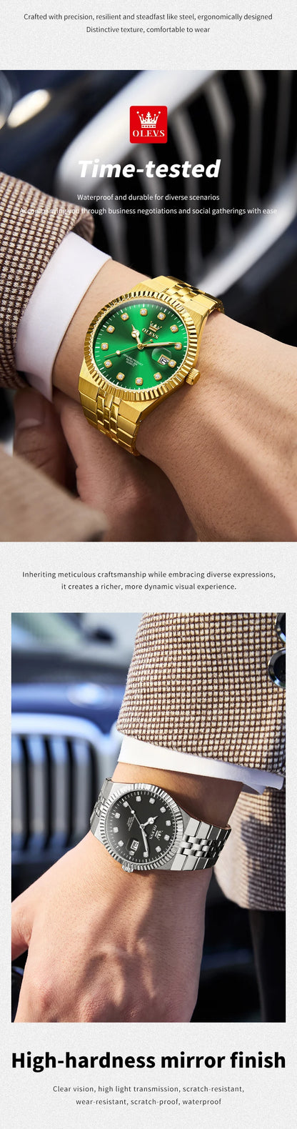 OLEVS New Quartz Man Watch Luxury Brand Diamond Dial Steel Strap Watch for Men Auto Date Waterproof Luminous Men's Watches 2989