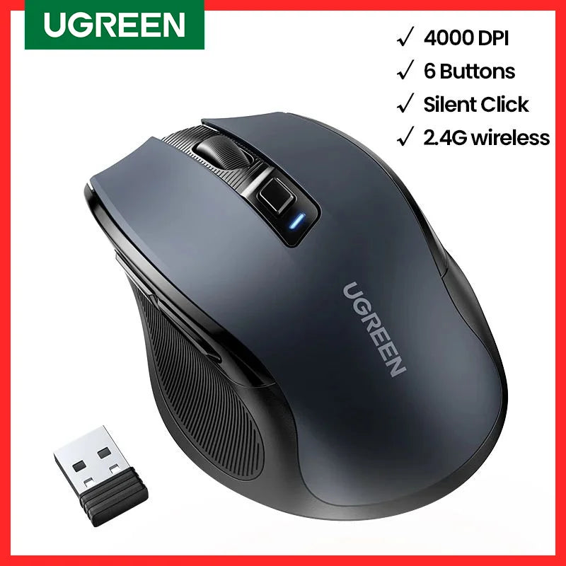 UGREEN Wireless Ergonomic Mouse 4000 DPI Silent Wireless Mouse with 6 Buttons, 2.4G & Bluetooth Ergonomic Mouse for Laptop, MacBook, PC & Tablet