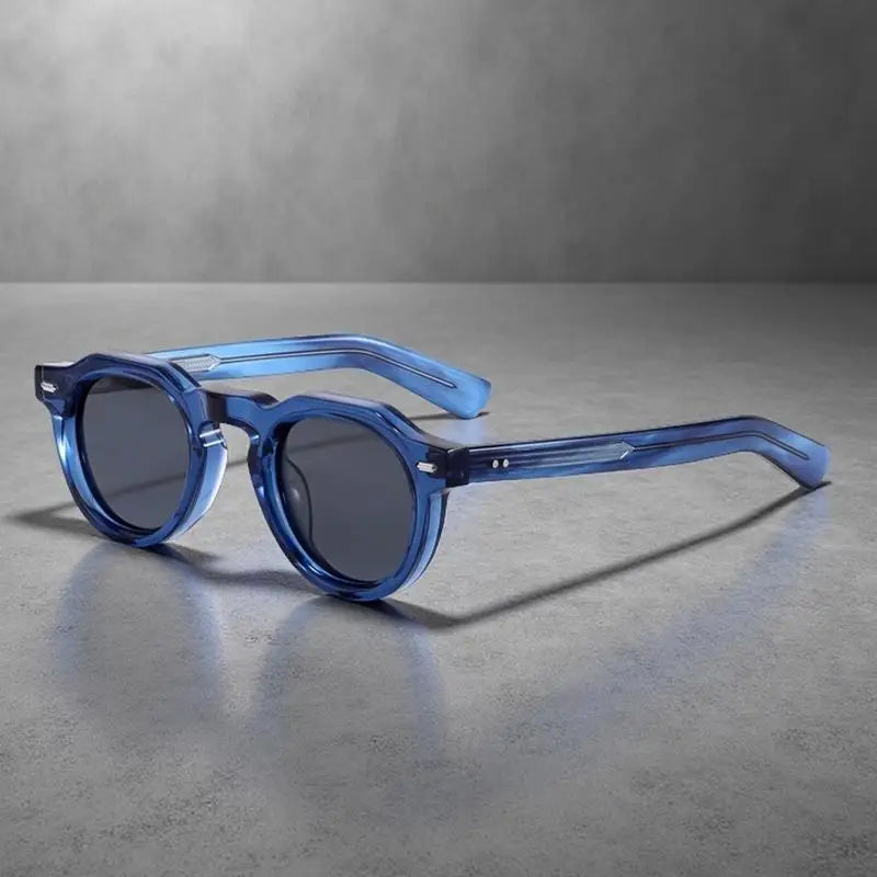 HBK Vintage Simple Round Men Sunglasses Small Frame High-Quality Acetate Frame Sun Glasses Women Party Travel Outdoor Glasses
