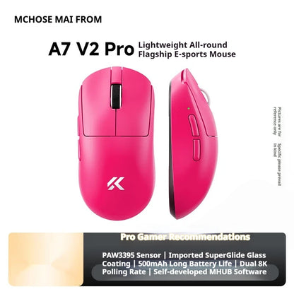 MCHOSE A7 V2 Ultra+ Kabellose Maus Tri-Mode Leichtgewicht Paw3950 Ti 42000dpi 500mah PC E-Sports Laptop Gaming-Maus Zubehör