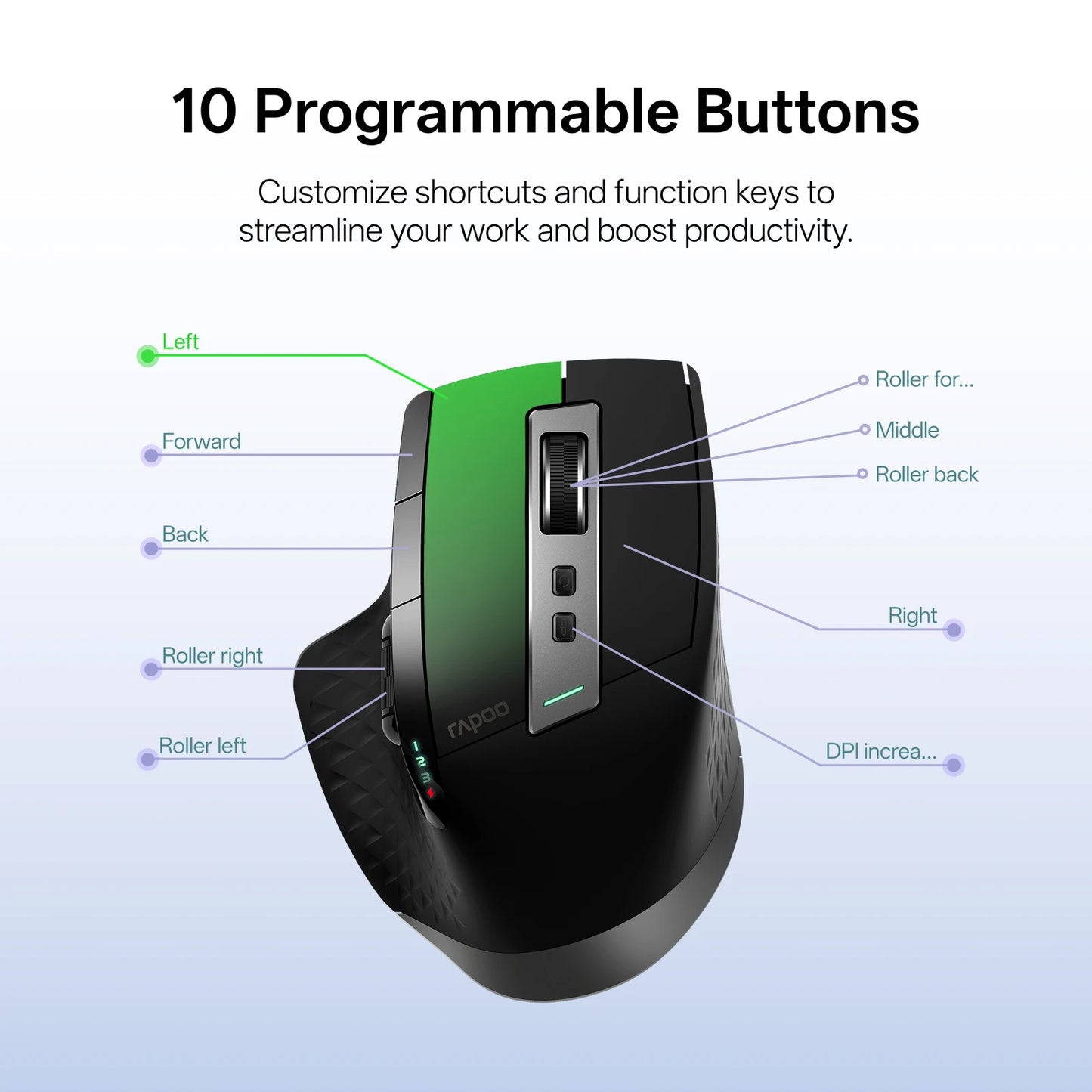 Rapoo New MT710L kabellose, wiederaufladbare Multi-Mode-Bluetooth-Maus, ergonomisch, 4000 DPI, unterstützt bis zu 4 Geräte, Büromaus