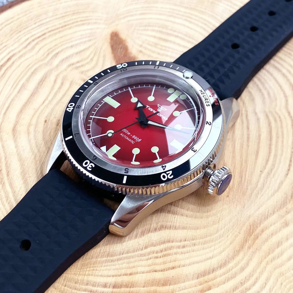 Tandorio Red Blue 40mm PT5000 Japan NH35A Mechanical Automatic Dive Men Watch 20ATM Waterproof Domed Sapphire Screw Crown Reloj