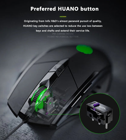 Káblová myš Inphic W1 Esports Gaming Mouse s programovateľnými makrami, nastaviteľným DPI a tichým chodom do kancelárie