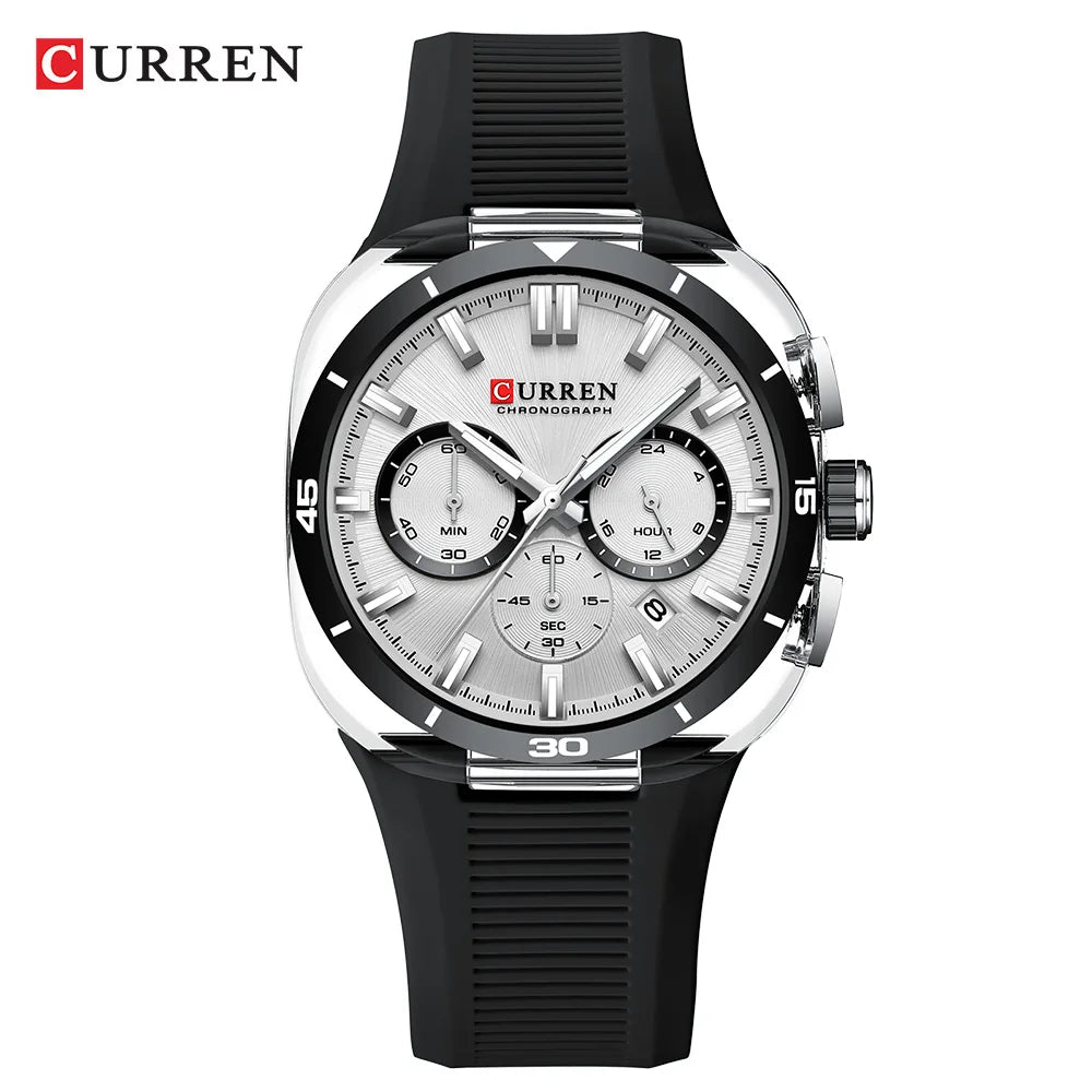Orologio da uomo CURREN – Nuovo modello di lusso al quarzo, cinturino in silicone, stile sportivo, multifunzione, impermeabile, luminescente, con datario e cronometro.