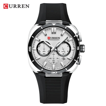 Orologio da uomo CURREN – Nuovo modello di lusso al quarzo, cinturino in silicone, stile sportivo, multifunzione, impermeabile, luminescente, con datario e cronometro.