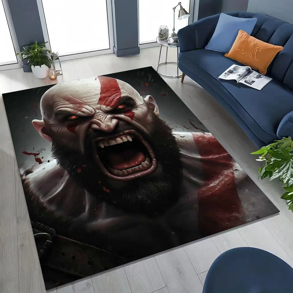 Classics God of War Kratos 3A Game Gamer Rug for Bedroom Living Room Sofa Home Doormat Decor, Large Kids Play Non-slip Floor Mat