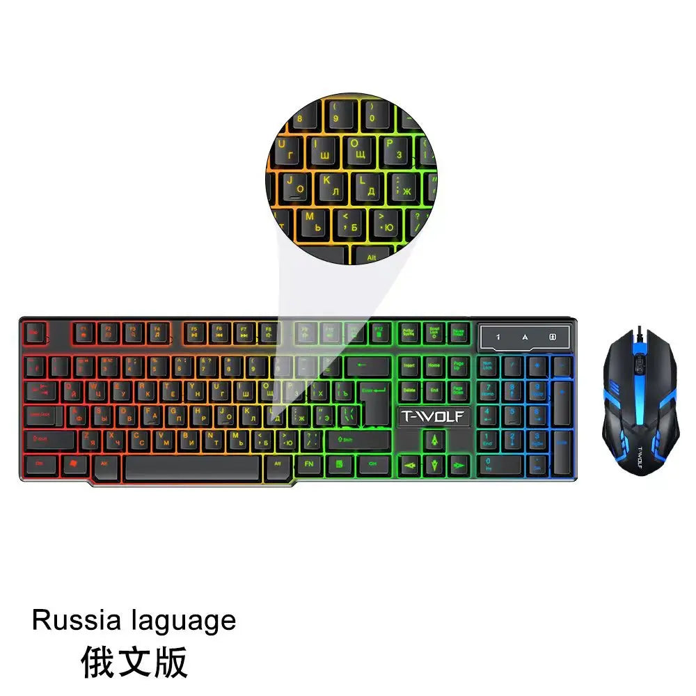 Spanish Keyboard with Ñ Russian Keyboard ISO 100% Layout 104 Keys Spanish Russian Gaming Keyboard Mouse Kit Backlight Wired T20