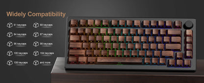 Wood Grain, Side Engraved Translucent Cherry Keycap PBT 126 Keys, Customized for 60/84/98/108 Mechanical Keyboard