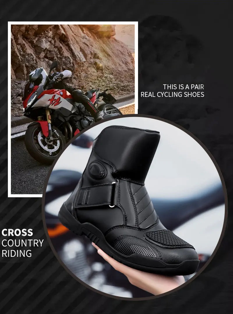 2025 New Men's Motorcycle Boots Outdoors Waterproof Safety Protection Motorcycle Shoes High Quality PU Leather Men Motos Boot