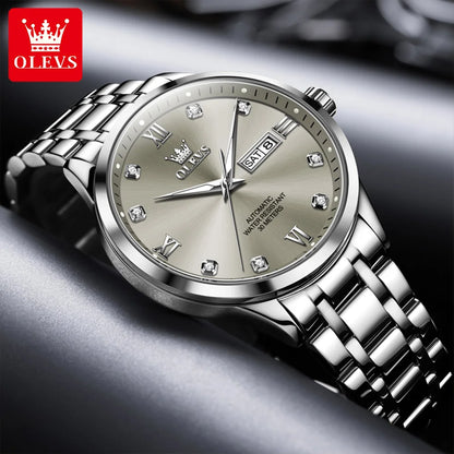 Montre automatique pour homme OLEVS 9946 – Montre-bracelet mécanique de luxe, dotée d'un calendrier avec affichage de la date, idéale pour les hommes d'affaires.