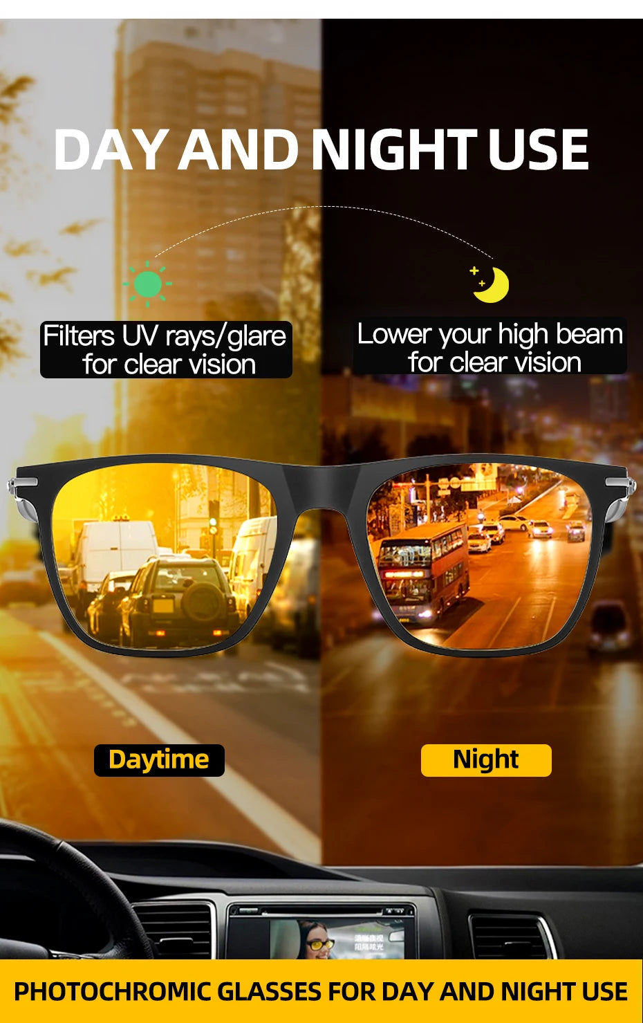 CAPONI Night Vision Men Sunglasses Original Designer High Quality Carbon Fiber Yellow Sun Glasses Photochromic Eyewear BSYS24716