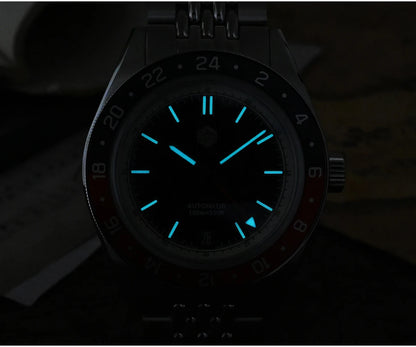 Relógio Automático Masculino San Martin 39.5mm Edição Limitada com Mostrador Full Lume NH34 GMT 6H Data 10Bar Luxo Kol Saati SN0116W