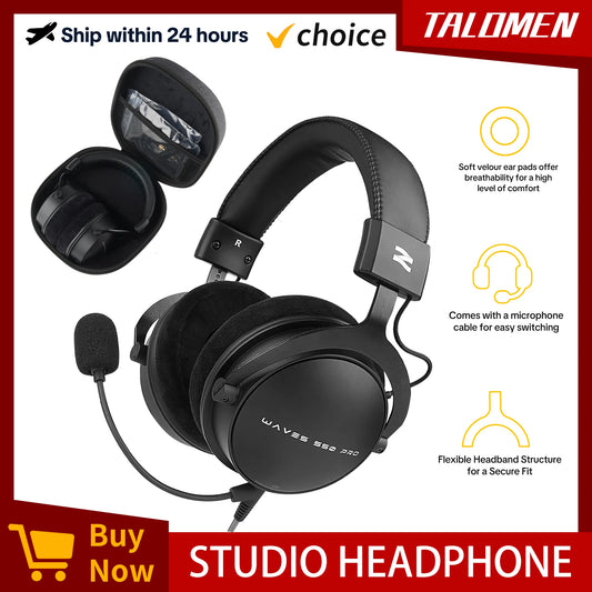 TALOMEN W550x Studio Headphones – Professional Wired Over-Ear DJ Monitor Headphones with 50mm Drivers & Detachable Cable