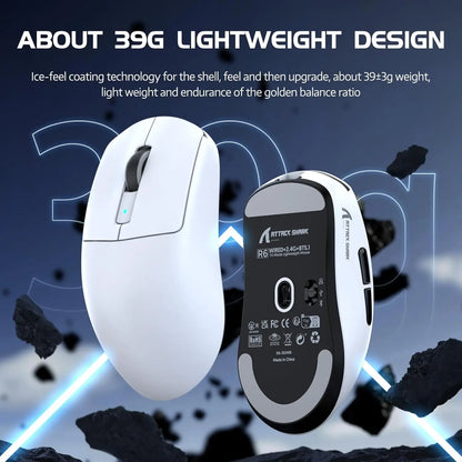Mouse gaming wireless leggero Attack Shark R6, mouse per computer con sensore PAW 3950Max e Nordic 52480, polling 8KHz
