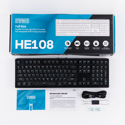 EPOMAKER HE108 100% ANSI US QWERTY Layout Wired/BT/2.4Ghz Wireless Hall Effect Mechanical Keyboard with SOCD/DKS & Rapid Trigger
