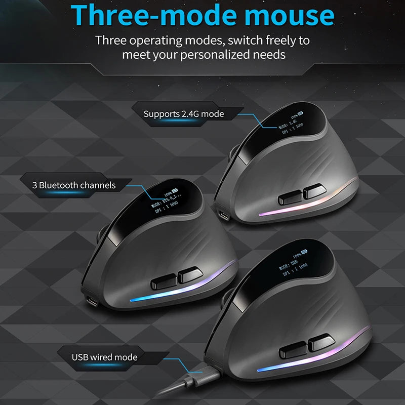Mouse verticale wireless ricaricabile con display, ergonomico, 6 pulsanti programmabili, gaming per gamer desktop