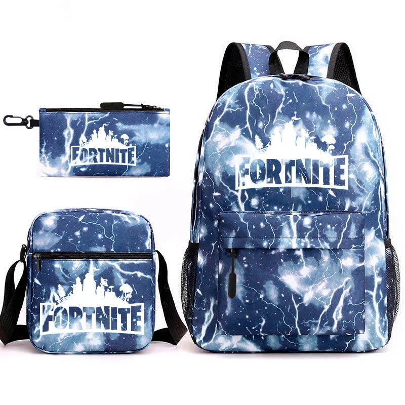 3Pcs Fortnite Gaming Backpack Set Lightweight Minimalist Laptop Schoolbag Pencil Case Lunch Bag Casual Travel Bag Holiday Gift