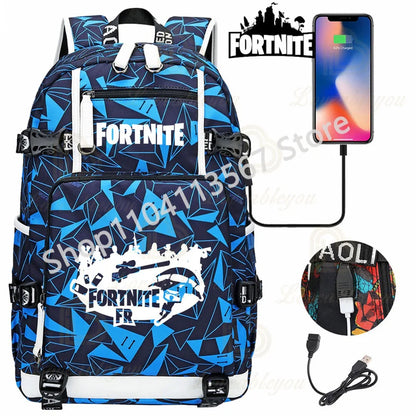 Yule Trooper F-Fortnited Battle Royale Rucksack mit USB-Ladeanschluss, Anime-Figuren, Lern- und Schreibwarenfach für Schüler