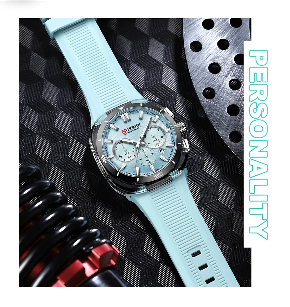 Orologio da uomo CURREN – Nuovo modello di lusso al quarzo, cinturino in silicone, stile sportivo, multifunzione, impermeabile, luminescente, con datario e cronometro.