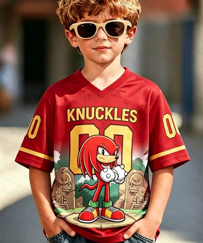 Sonic Anime Merchandise 3D Printed V-Neck Jersey T-Shirt for Kids & Adults, Multi-Size Loose Fit Casual Sports Short Sleeve Top