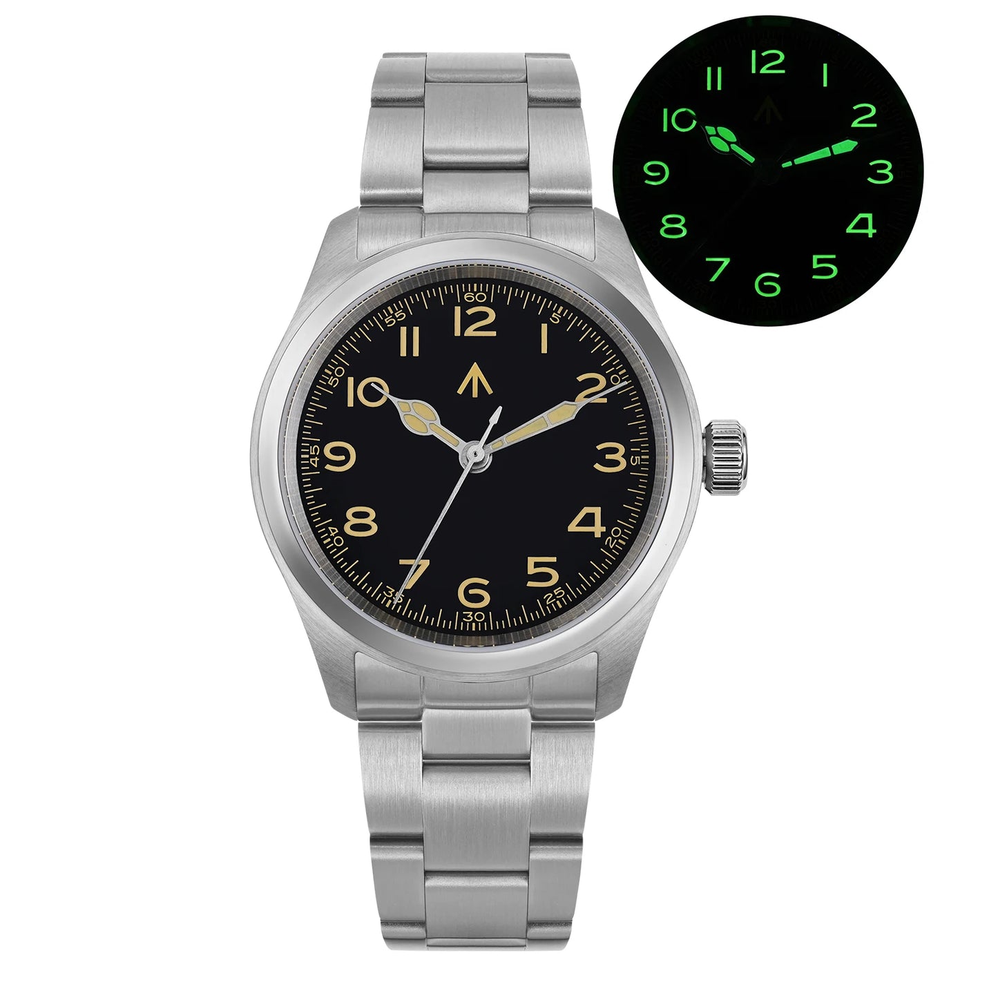 Militado ML08 V2 Vintage-Quarzuhr Military VH31-Uhrwerk Doppeltes Saphirglas C3 BGW-9 Leuchtend Wasserdicht 38mm Uhr