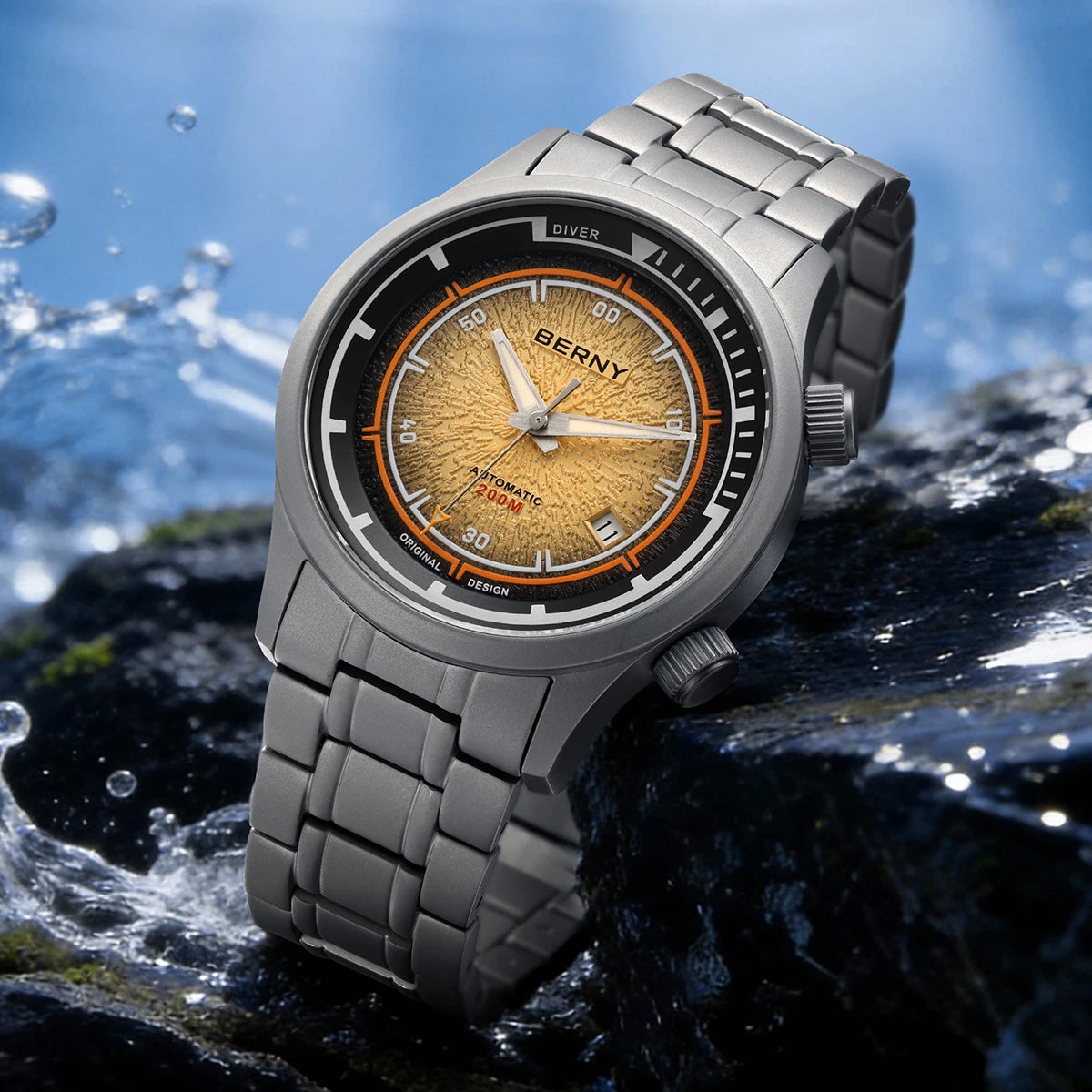 BERNY Automatic Diving Watches for Men Full Titanium Lightweight Super Luminous Mechanical Men's Diver Watch 20ATM Sapphire
