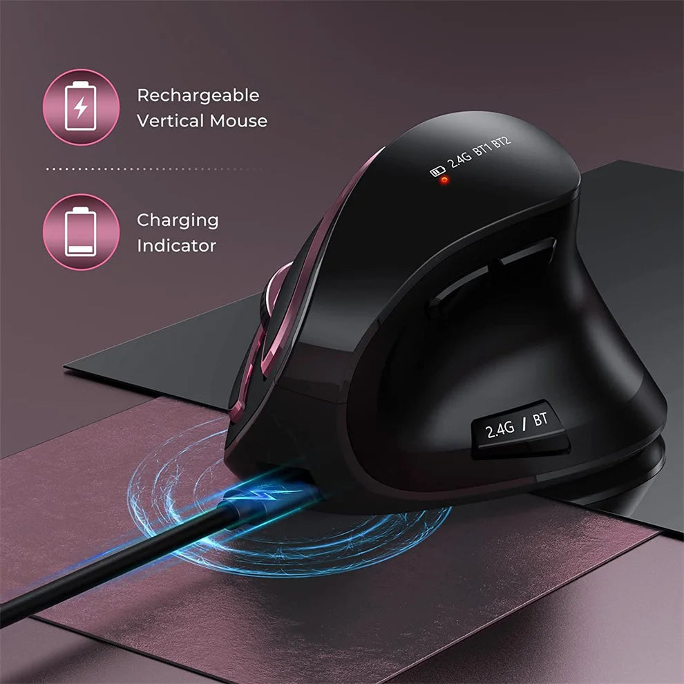 Mouse vertical wireless Jomaa 2.4G+Bluetooth pentru Apple Mac, laptop, notebook, 9 butoane, reîncărcabil, mouse gaming pentru PC și iPad