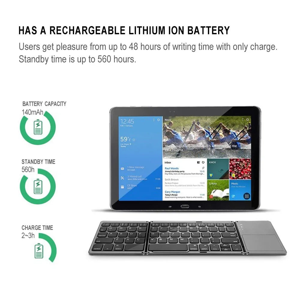 2026 Folding Bluetooth Keyboard Wireless Klavye English Russian with Type-C Charge Port for IOS/Android/Windows ipad Tablet