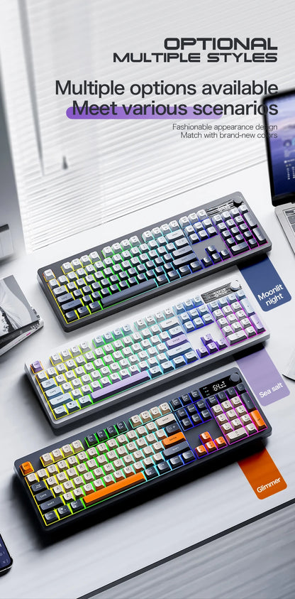 XUNFOX TK100 Bluetooth Wireless Dual-Mode Keyboard, 98-Key RGB Wireless Gaming Keyboard with Rechargeable Battery for Desktop, Laptop & Office