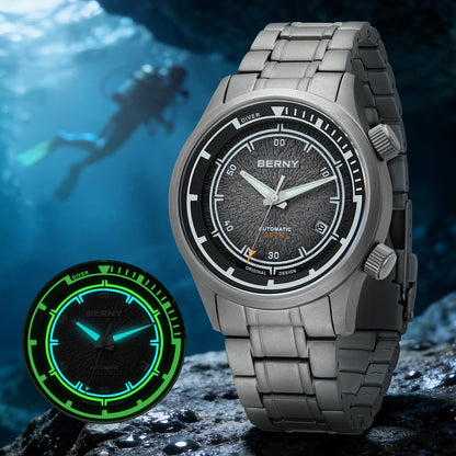 BERNY Automatic Diving Watches for Men Full Titanium Lightweight Super Luminous Mechanical Men's Diver Watch 20ATM Sapphire