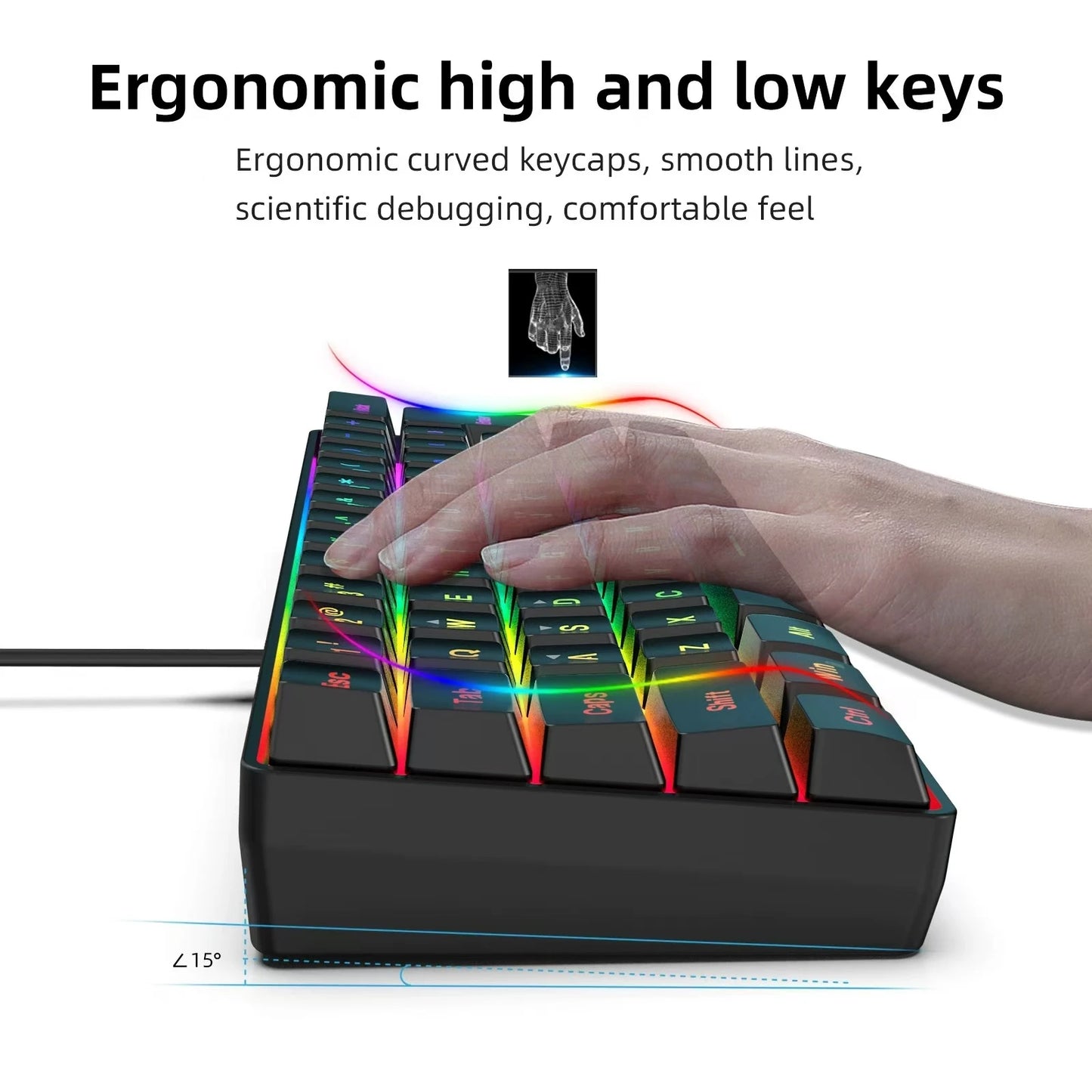 60% wired gaming keyboard, RGB backlight ultra compact mini keyboard, waterproof small compact 61 key keyboard for pc/Mac gamers