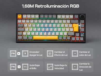 ISO-ES Layout EPOMAKER X AJAZZ AK820 PRO 75% Spanish Layout Wired/2.4GHz/BT Mechanical Keyboard with Screen & Knob for Pc/Mac