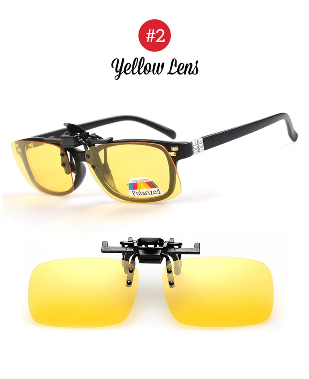 VIVIBEE Men Polarized Flip Up Clip on Sunglasses Black Driving UV400 Women Square S M L Goggles Night Vision Fishing Glasses