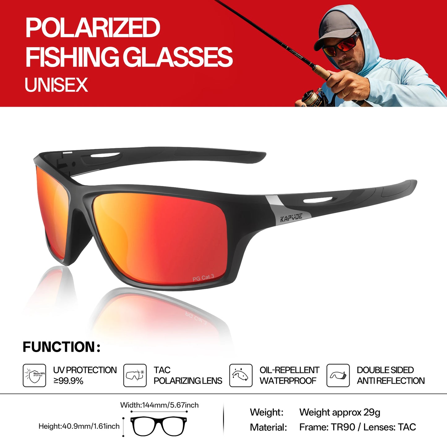 KAPVOE Outdoor Polarized Fishing Sunglasses Beach Ocean Sea Fishing Cycling UV400 MTB Sunglasses Bicycle Sports Hiking Eyewear