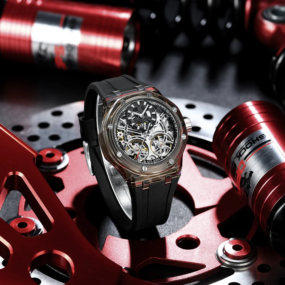 White Double Tourbillon Men Watches Luxury Automatic Mechanical Watch Rubber Sports Casual Sports Military Waterproof Clock