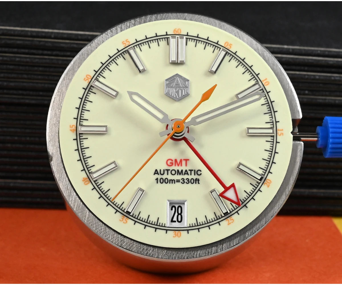 Relógio Automático Masculino San Martin 39.5mm Edição Limitada com Mostrador Full Lume NH34 GMT 6H Data 10Bar Luxo Kol Saati SN0116W