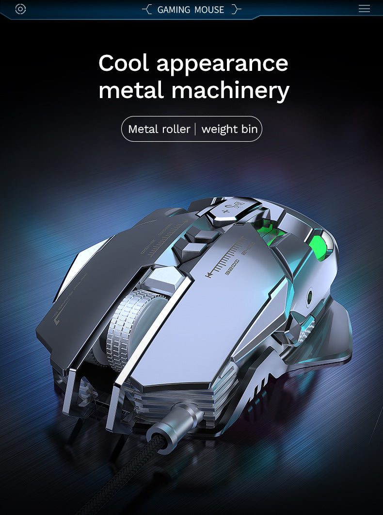 Mouse mecanic cu fir pentru PC gaming esports, RGB, 6400 DPI, atracție magnetică, contragreutate DIY