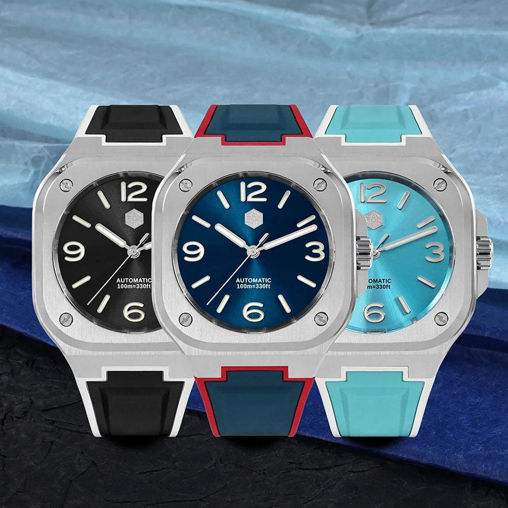 San Martin 40mm Classic Luxury Sport Watch Distinctive Square Case Stainless Steel Men Watch Automatic Mechanical 10 Bar SN0074