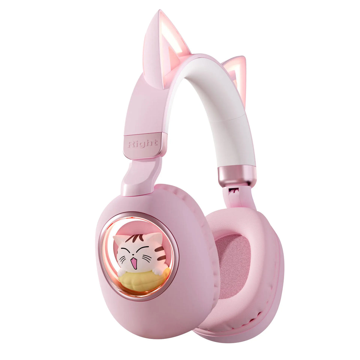 Casque sans fil pour enfants Bluetooth 5.4 avec oreilles de chat, lumière RGB, casque supra-auriculaire avec batterie 400mAh, 20H d'autonomie, faible latence