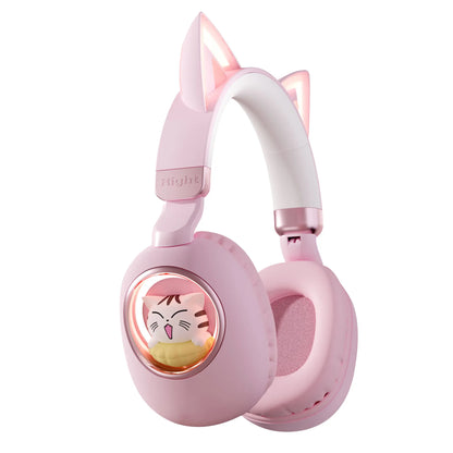 Casque sans fil pour enfants Bluetooth 5.4 avec oreilles de chat, lumière RGB, casque supra-auriculaire avec batterie 400mAh, 20H d'autonomie, faible latence