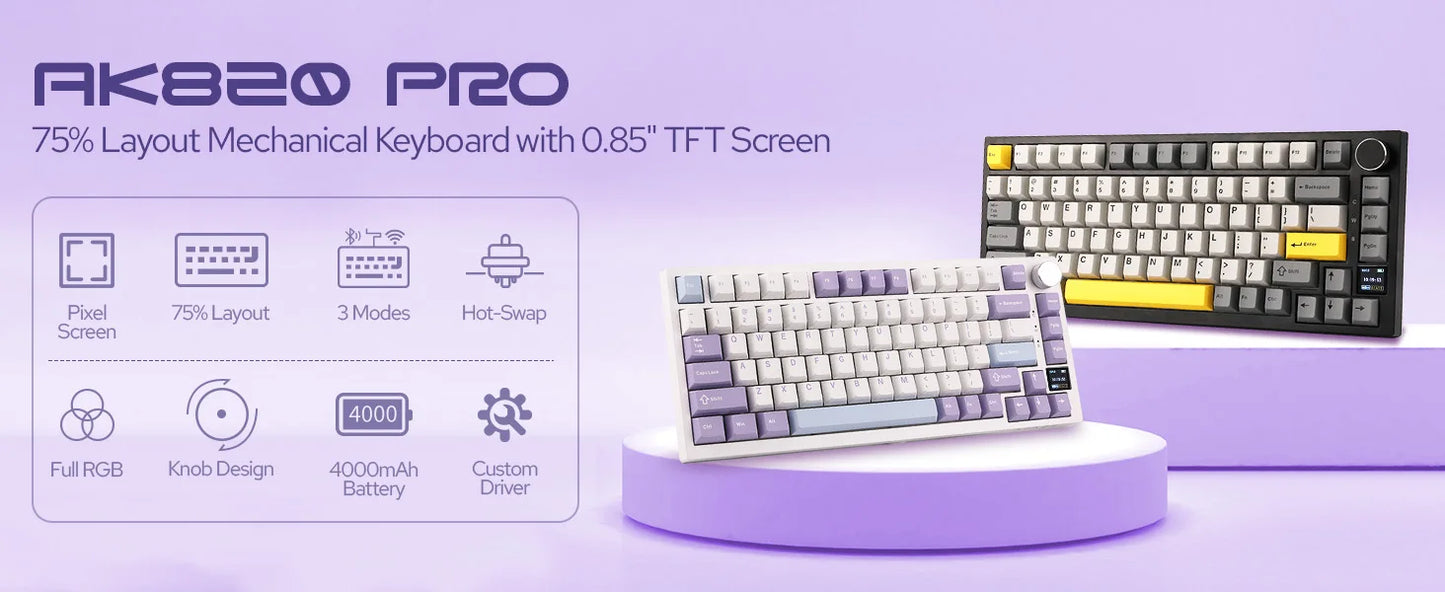 AK820 PRO AJAZZ 0.85TFT Screen Mechanical Keyboard Custom GlF image 3 Modes Hot-Swap