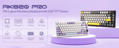 AK820 PRO AJAZZ 0.85TFT Screen Mechanical Keyboard Custom GlF image 3 Modes Hot-Swap