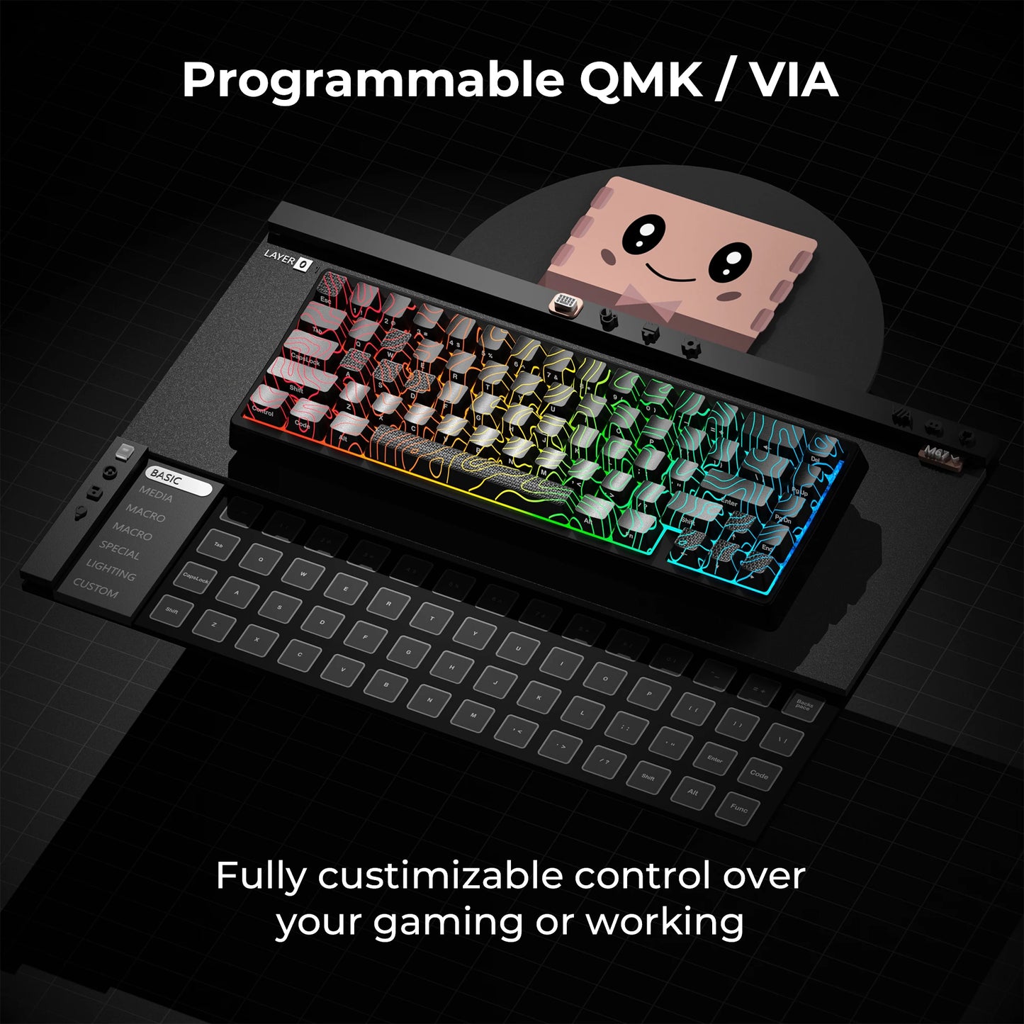 XVX M67 JadeStone Mechanical Keyboard 65% Tri-Mode Wireless Keyboard, Hot Swappable RGB Mechanical Keyboard with IMD Keycaps, Gasket Mount Gaming Keyboard