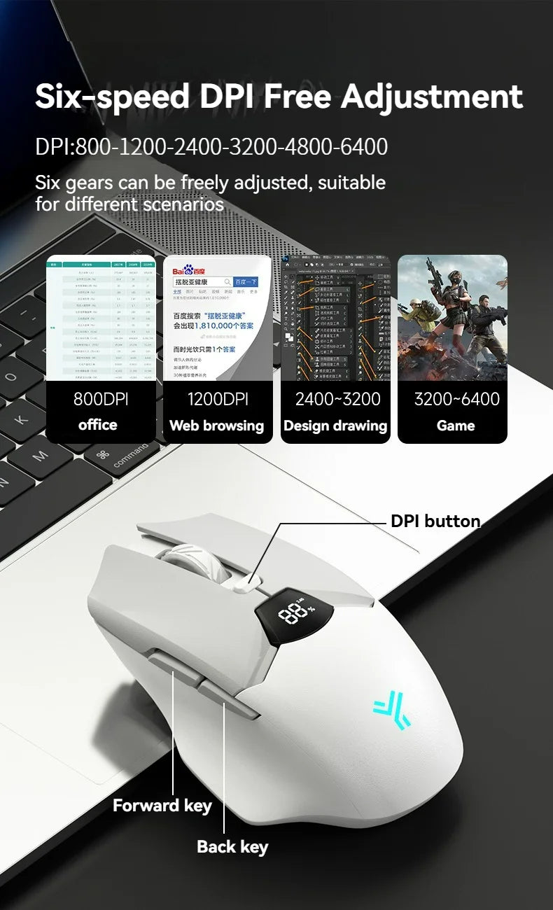 2.4G Bluetooth trådløs mus med skærmdisplay, kraftigt 600mAh-batteri med stor kapacitet og lydsvage knapper til gaming og kontorbrug